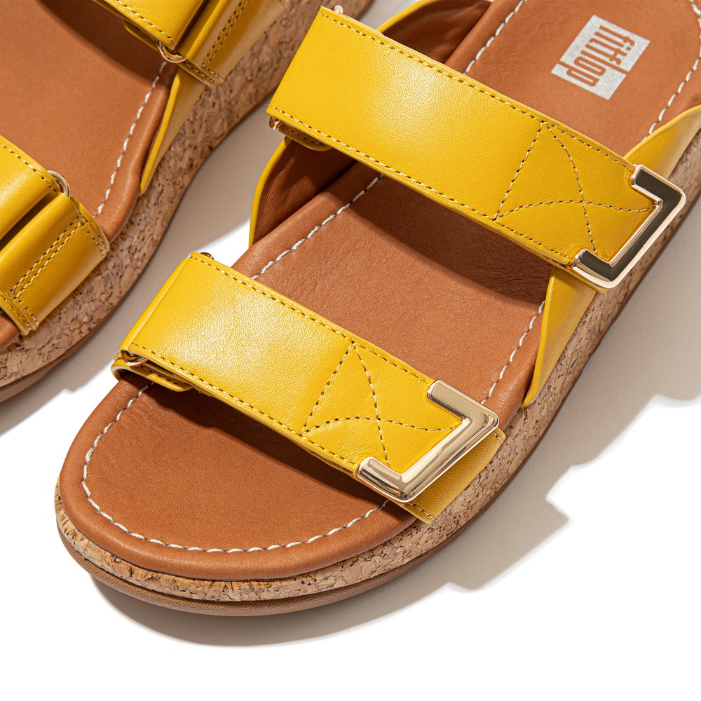 Fitflop Womens Slides - Remi Adjustable Leather - Yellow - 612-YWUXEQ